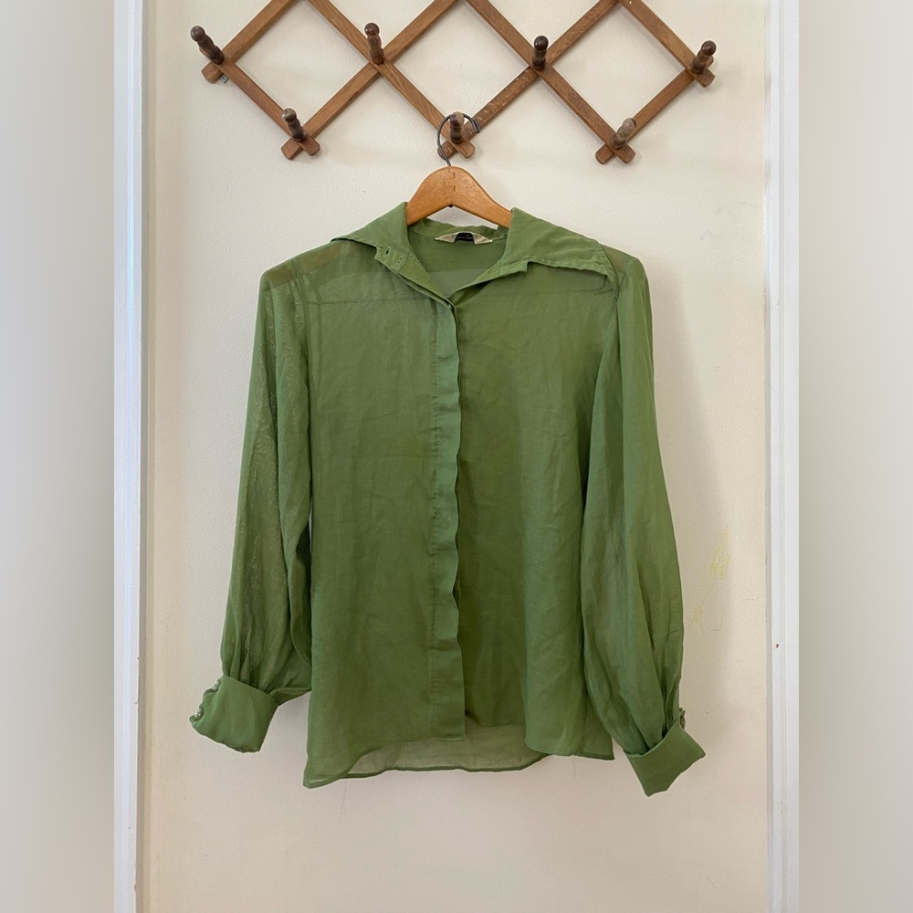 Sheer Green Button Up Blouse
